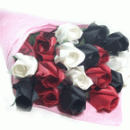 Roses Kawasaki, rouge, blanc, noir, 24 fleurs