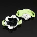 Petites fleurs en tissu, Satin, noir, blanc, 3,5cm x 2cm, 2 morceaux