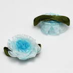 Small fabric flowers, Organza, blue, Dark green, 3.5cm x 3cm (approximate), 4 pieces