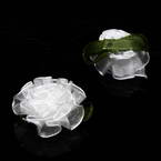 Small fabric flowers, Organza, white, Dark green, 3.5cm x 3cm (approximate), 4 pieces