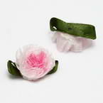 Small fabric flowers, Organza, pink, Dark green, 3.5cm x 3cm (approximate), 4 pieces