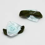 Small fabric flowers, Satin, Light blue, Dark green, 3cm x 2cm (approximate), 10 pieces