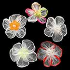 Small fabric flowers, Organza, Mixed colour, 3.8cm x 3.8cm (approximate), 5 pieces