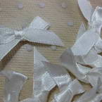 Gift bow, white, 30mm by 7mm, 8 satin ribbon bows