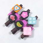 Wooden peg embellishments, 1cm x 3cm x 3.5cm, 6 pieces