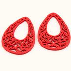 Embellissement bois, Bois, rouge, 3,4cm x 4,9cm x 0,2cm, 2 morceaux