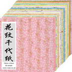 Yuzen Chiyogami fleur motifs, Assortiment de couleurs, 15cm x 15cm, 1 boîte des 3 paquets, 90 feuilles, 70 gsm