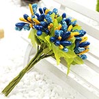 Mini Bouquet Flower Stamen - Small Glass Head, Dark blue, 10 pieces, Long 9cm