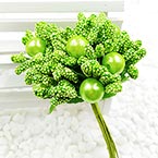 Mini Bouquet Flower Stamen - Imitation Pearl, Bright green, 10 pieces, Long 9cm