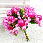 Mini Bouquet Flower Stamen - Imitation Pearl, Magenta, 10 pieces, Long 9cm