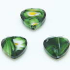 Glass beads, Glass, Dark green , Faceted heart shape, 16mm x 16mm x 6mm, 1 Bead