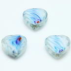 Glass beads, Glass, Light blue , White , Faceted heart shape, 16mm x 16mm x 6mm, 1 Bead