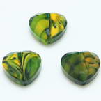 Glass beads, Glass, Green , Burnt orange , Faceted heart shape, 16mm x 16mm x 6mm, 1 Bead