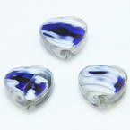 Glass beads, Glass, Blue , White , Faceted heart shape, 16mm x 16mm x 6mm, 1 Bead