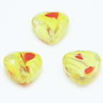 Glass beads, Glass, Yellow , Red , Faceted heart shape, 16mm x 16mm x 6mm, 1 Bead