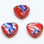 Glass beads, Glass, Red , Blue , Faceted heart shape, 16mm x 16mm x 6mm, 1 Bead